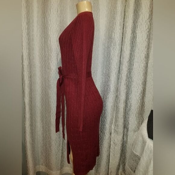 Fall Burgundy MEROKEETY Women's Cable Knit Midi Sweater Dress medium NWOT - Picture 5 of 10